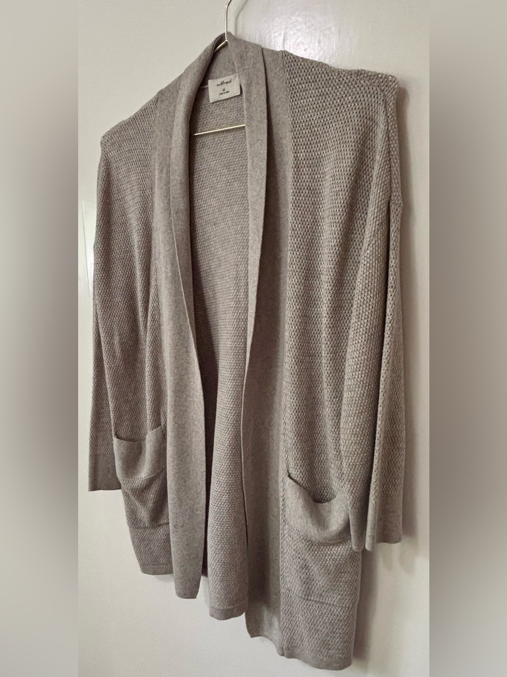 Wilfred| Silk/Cotton Grey & Beige Marled Open-Front Shawl Collar Cardigan Sz XS - Picture 3 of 8